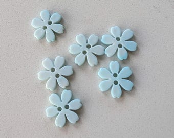 6 Light Teal Ombre Primrose Small Flower Buttons Size 9/16"