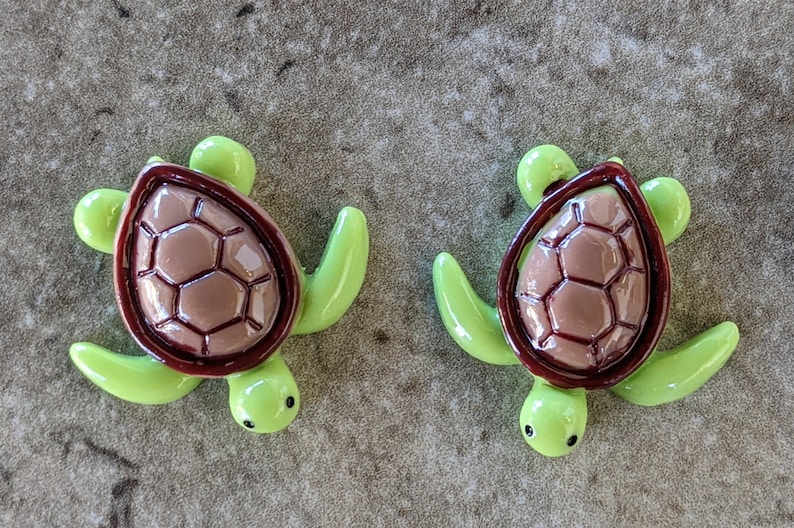 Turtle Shell Button 2 Sea Turtle Flat Back Embellishment Buttons Size 1 1/4
