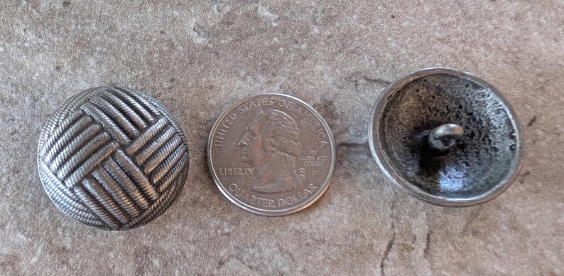 2 Vintage Silver Metal Round Buttons Size 1 1/16