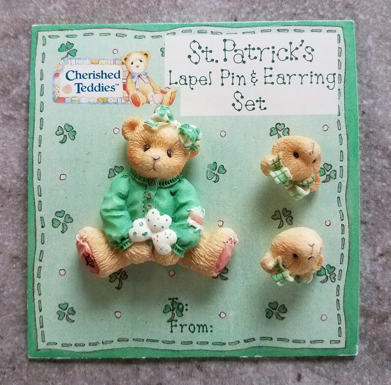 Vintage Lapel Pin & Earring Set Cherished Teddies Etsy