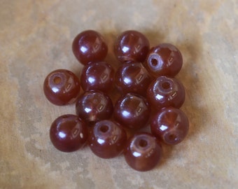 13 Red-Brown Glass Marble Round Beads