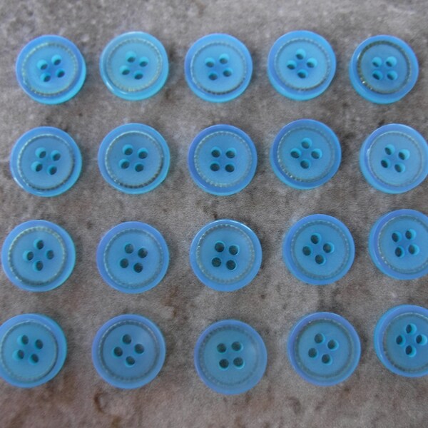 20 Electric Blue with Silver Ring Round Buttons Size 1/2"