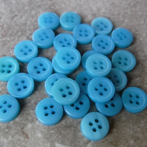 28 Teal Streaked Glassy Thin Rim Small Round Buttons Size 5/16&quot;