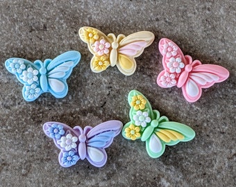 2 Flower Butterfly Flat Back Buttons Size 1 3/8"