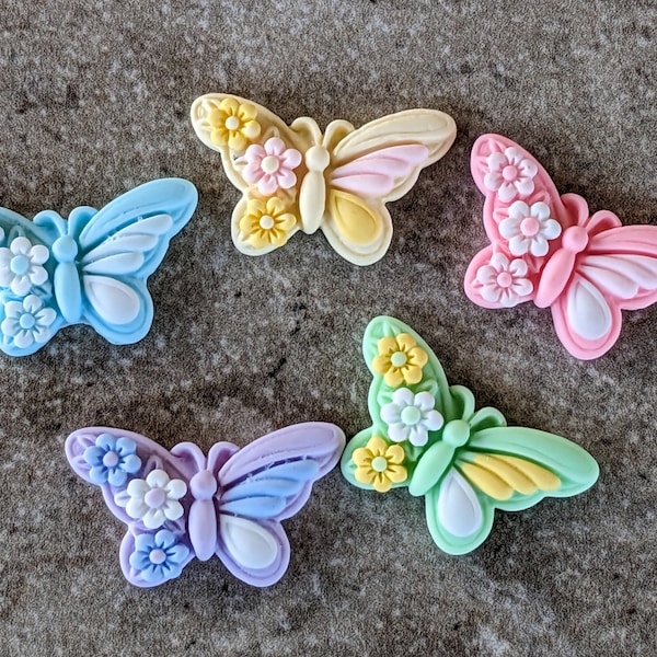 2 Flower Butterfly Flat Back Buttons Size 1 3/8"