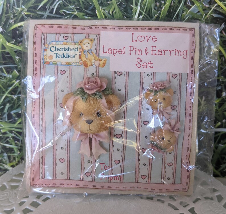 Vintage Lapel Pin & Earring Set Cherished Teddies Etsy