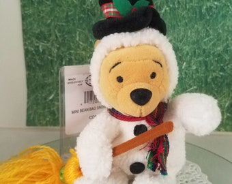 Snowman Pooh Disney Store Bean Bag Plush with Original Tag