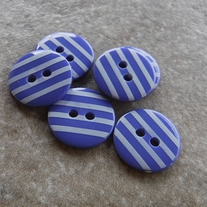 6 Blue and White Striped Small Round Buttons Size 9/16&quot;