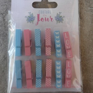 12 Baby Love Painted Wooden Small Clothespins