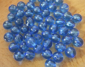 50 Blue Transparent Round Beads