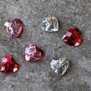 6 Foil Heart Flat Back Embellishment Buttons Size 7/16&quot;