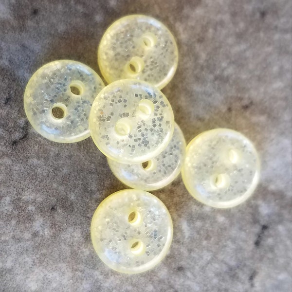 6 Yellow Ttranslucent Glitter Dome Round Buttons Size 3/8"