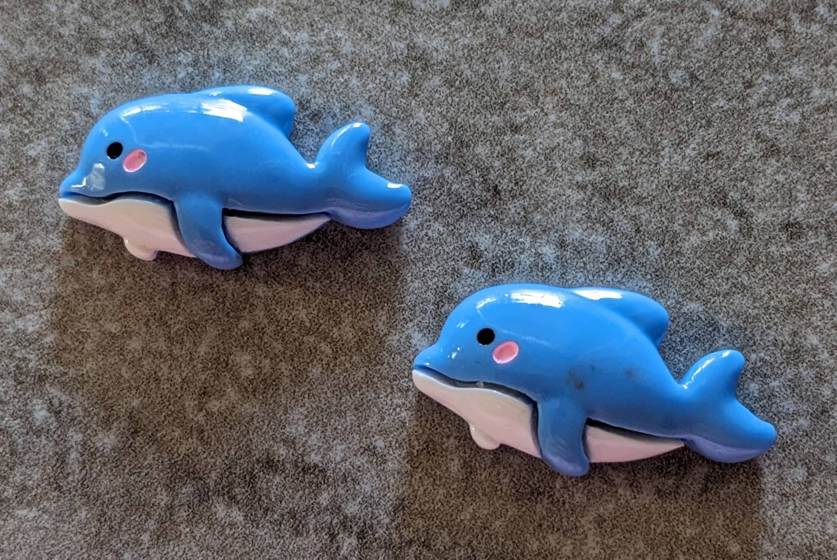 2 Happy Dolphin Flat Back Embellishment Buttons Size 1 1/16