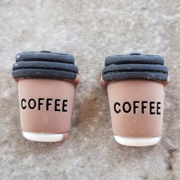 2 Mini Coffee Cup Flat Back Buttons Size 1/2"