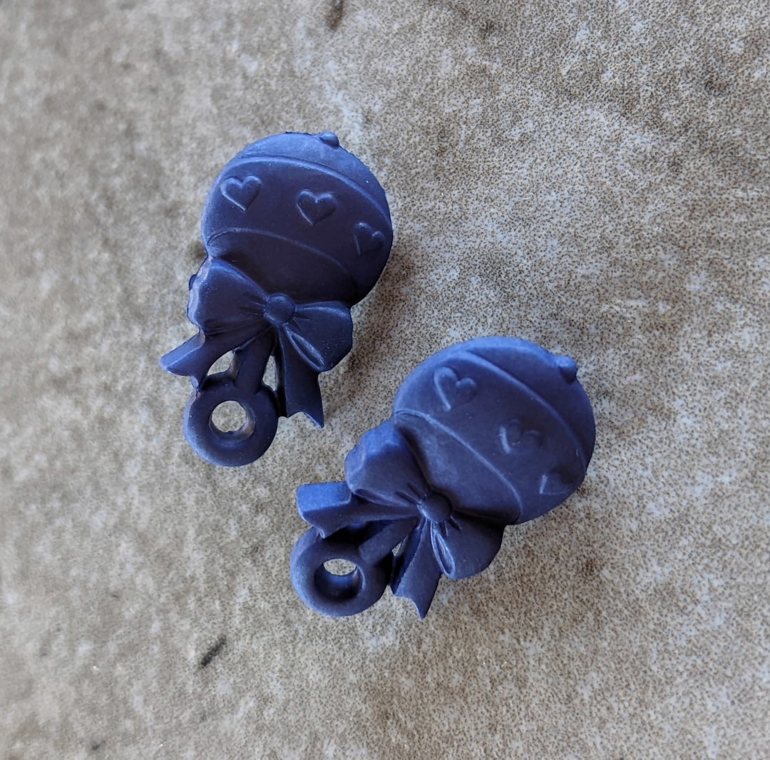 2 Baby Rattle Dark Blue Shank Buttons Size 13/16