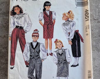 McCalls Pattern Girls Vest, Blouse, Skirt and Pants 4651 Complete Cut Size 8