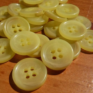 25 Lemon Yellow Tinted Brown Small Round Buttons Size 1/2&quot;