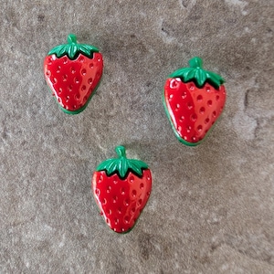 3 Strawberry Glossy Shank Buttons Size 1/2&quot;