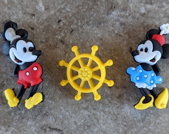 3 Disney Steam Boat Mickey Shank Buttons Size 1 1/2"