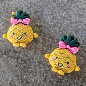 2 Happy Pineapple Flat Back Embellishment Buttons Size 13/16&quot;
