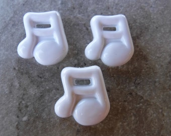 3 White Double Music Note Large Shank Buttons Size 1"