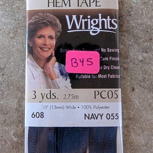 Vintage Wrights Hem Tape Iron On Navy B45