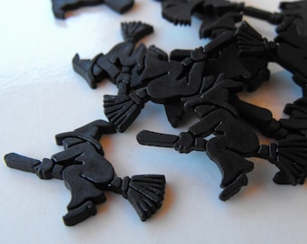 6 Black Witch on Broom Flat Back Buttons Size 7/8"