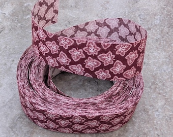 Burgundy Leaves Fabric Ribbon 7 1/2 Yards