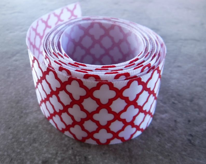 Red and White Trellis Ribbon 3 Yards