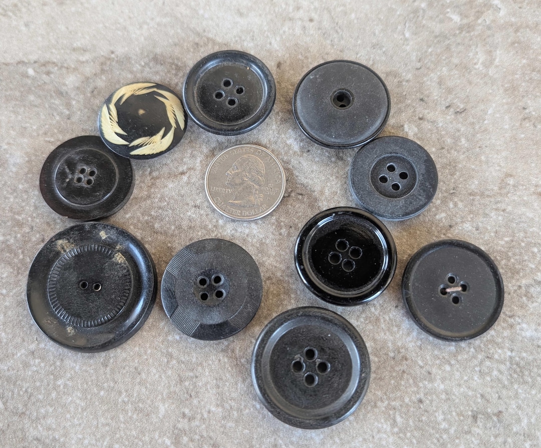 10 Vintage Black Large Buttons Assorted Round Crafting Sewing Buttons ...