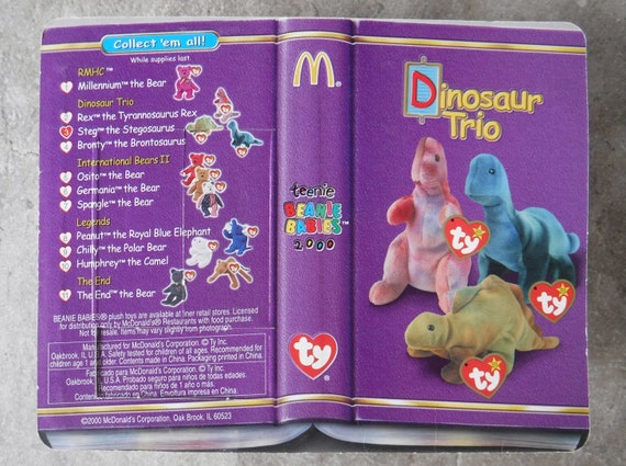 McDonald's Ty TEENIE Beanie Baby 2000 Dinosaur Trio "STEG" Dino NEW on CARD!