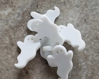 6 White Little Ghost Shank Buttons