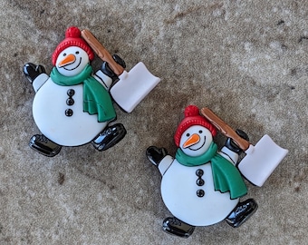 2 Snowman with Shovel Shank Buttons. Size 1 1/4"