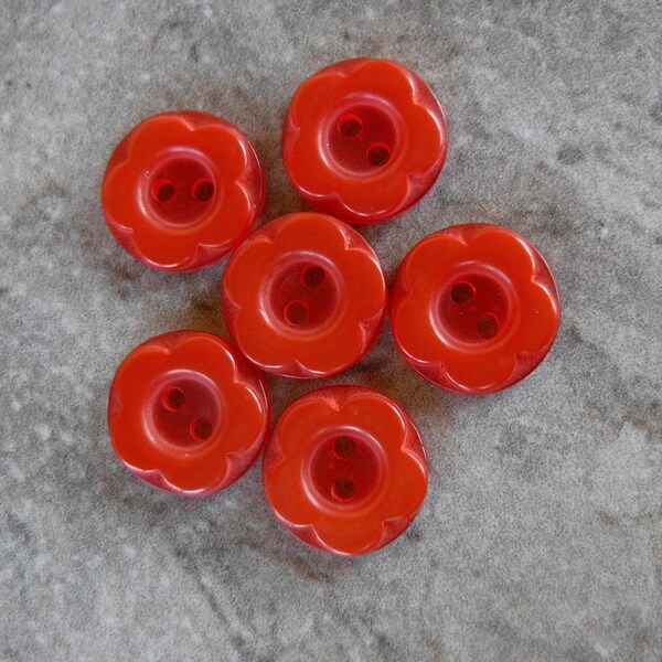 6 Orange Top Flower Round Buttons Size 9/16"