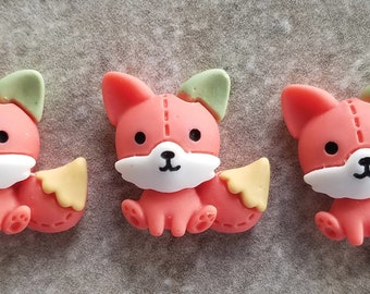 3 Fox Plush Toy Flat Back Buttons Size 11/16"