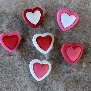 6 Double Heart Shank Buttons Size 3/4" You choose the color.