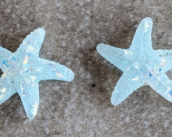 2 Blue Speckled Starfish Flat Back Buttons Size 7/8"
