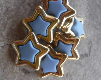 6 Gold and Light Blue Star Shank Buttons Size 3/4"