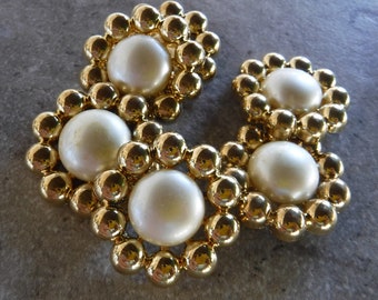 6 Gold Dotted Flower Shank Buttons Size 1 1/2"