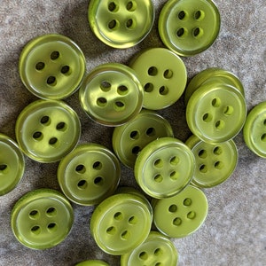 20 Avocado Green Shiny Top Round Buttons Size 3/8&quot;