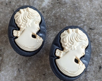 2 Black Cameo Shank Buttons Size 11/16"