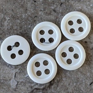 5 Vintage White Big Hole Round Buttons Size 3/4&quot; #35