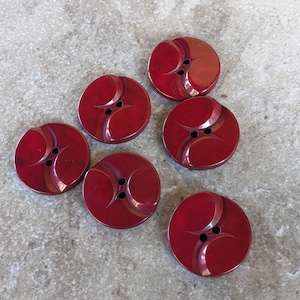 6 Wine Red Double Frown Round Buttons Size 1 3/16&quot;