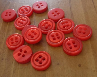 10 Red Double Stitched Hole Round Buttons Size 7/16"
