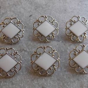 6 Silver with White Diamond Shank Buttons Size 11/16&quot;