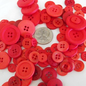 Fire Engine Red Buttons, 100 Bulk Assorted Round Multi Size Crafting Sewing Buttons image 3