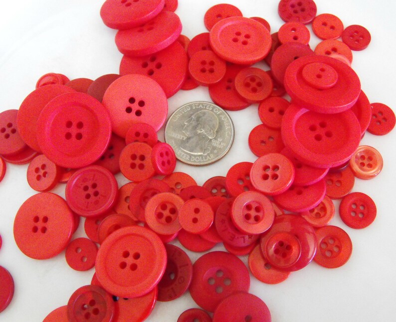 Fire Engine Red Buttons, 100 Bulk Assorted Round Multi Size Crafting Sewing Buttons image 3