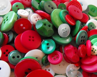 Christmas Buttons, 100 Bulk Assorted Round Multi Size Crafting Sewing Buttons
