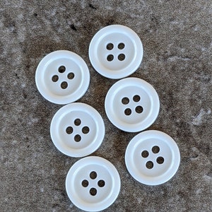 6 Off White Pop Rim Round Buttons Size 9/16&quot;