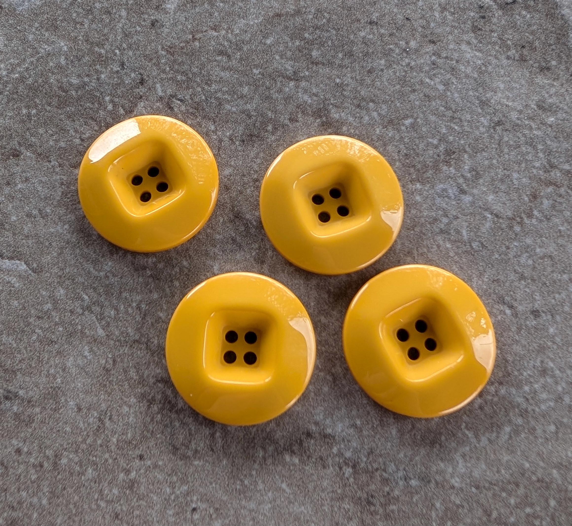 4 Golden Yellow Square Center Medium Round Buttons Size 1